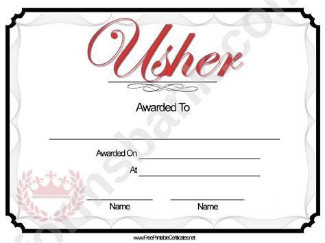 Usher Certificate Template Printable Pdf Download