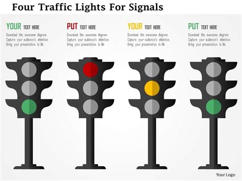 Four Traffic Lights For Signals Flat Powerpoint Design Powerpoint
