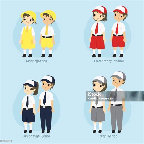 Indonesian Student School Uniform Vector Set Stock Illustration