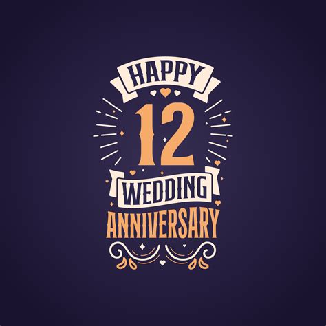 Feliz 12º Aniversario De Boda Cita Diseño De Letras Diseño De