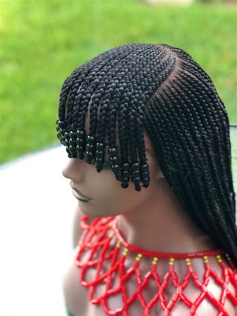 Braided Wig With Bangs And Beadsneatly And Tightly Donethe Etsy In