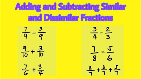 Adding And Subtracting Similar And Dissimilar Fractions Youtube
