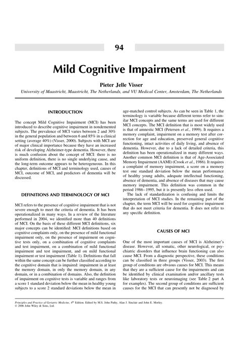PDF Mild Cognitive Impairment