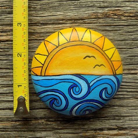 Ocean Sunset Painted Rock Decorative Accent Stone Paperweight