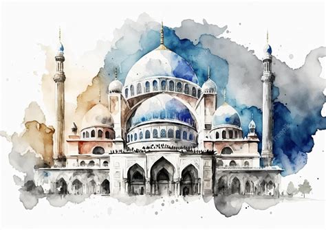 Premium Vector Captivating Watercolor Sultan Ahmed Mosque Illustration