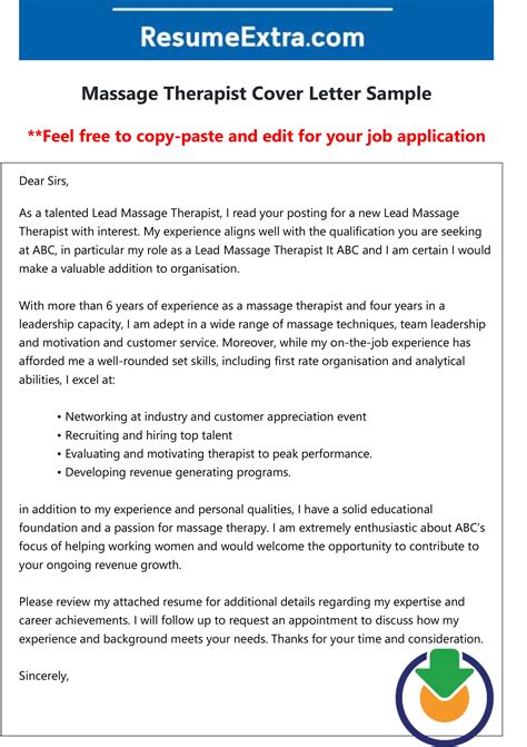 free massage therapist cover letter cover letter sample massage therapist jobs massage therapist