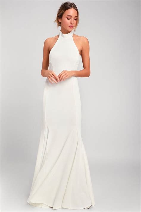 Slice Of Joy White Halter Maxi Dress Party Dress Outfits Elegant