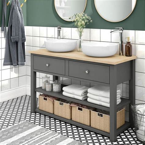 Jack and jill twin basins come in main styles choose from sit on. Trafalgar 1240mm Grey Countertop Vanity Unit and Double ...