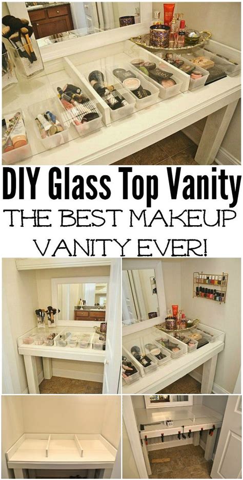No matter what, though, you'll end up with a custom vanity that matches your style and personality. DIY Glass Top Makeup Vanity Desk Cheap DIY Makeup Vanity ...