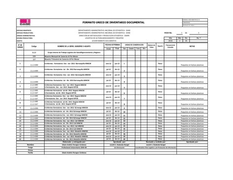 Formato Unico Inventario Documental Excel Pdf