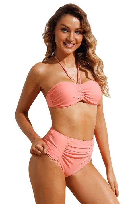 Pink Halter High Waist Bikini Swimwear Bikini Swimwear Swimwear Bikinis