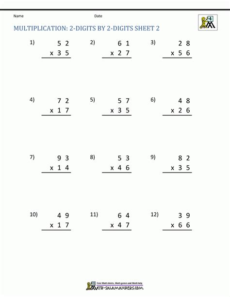 Simple 2 Digit Multiplication Worksheets