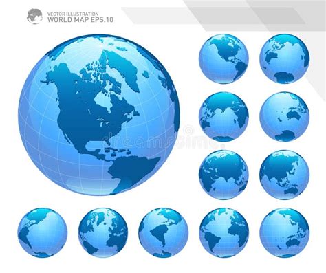 Globes Showing Earth With All Continents Digital World Globe Vector