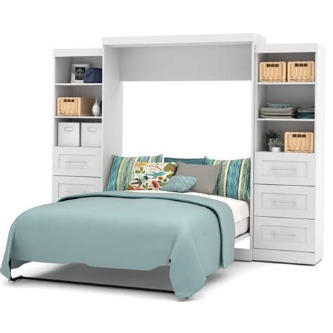 Bestar Pur Wood 115 Queen Wall Bed With Storage And 3 Drawer Set In