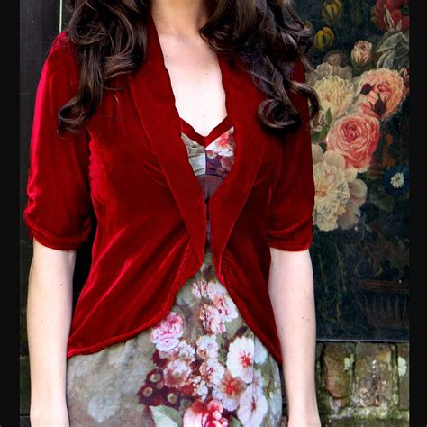 Lilliana Jacket In Deep Red Silk Velvet By Nancy Mac Velvet Trim Silk