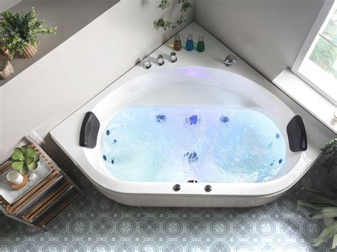 To clean a jetted tub, you need to fill it with water so all the jets are covered. Whirlpool Corner Bath White MEVES in 2020 | Corner bath ...