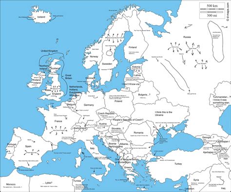 The 25 countries and dependent territories are numbered and labeled. A map of Europe, with capital cities. (As labeled by an American). : funny
