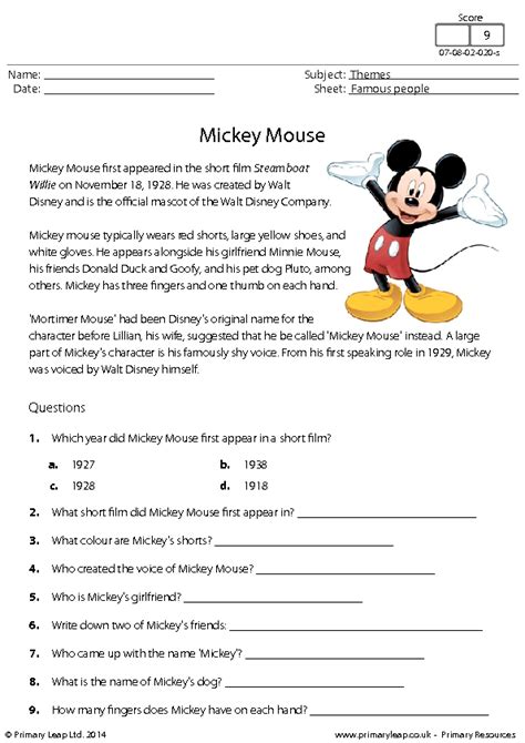 Mickey's clubhouse trivia game · what kind of animal is goofy? Mickey Mouse - Reading Comprehension | Reading comprehension worksheets, Comprehension ...