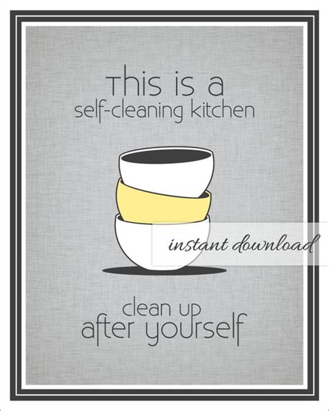Items Similar To Self Cleaning Kitchen Sign Printable