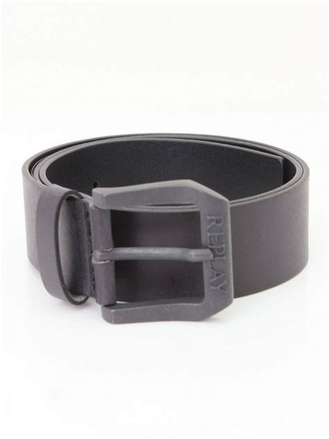 Replay Buckle Logo Leather Belt In Black Northern Threads
