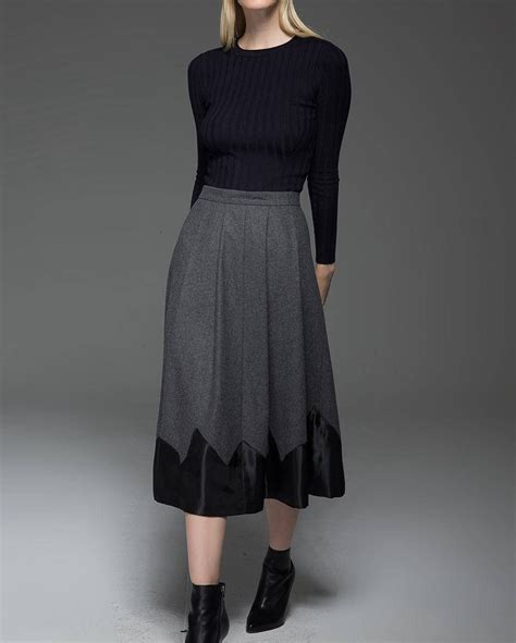Gray Skirt Wool Skirt Womens Skirts Pleated Skirt Winter Etsy