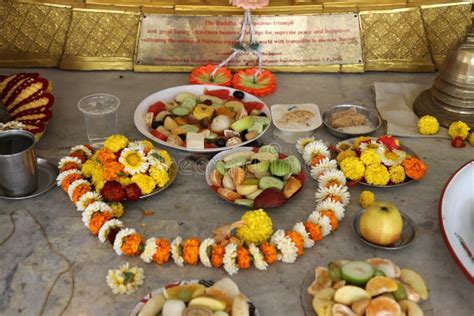 Food For Religious Worship Buddhist Temple In Howrah India Stock