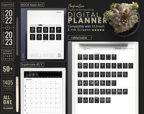 2023 2022 All In One Digital Planner Remarkable 2 Template Boox