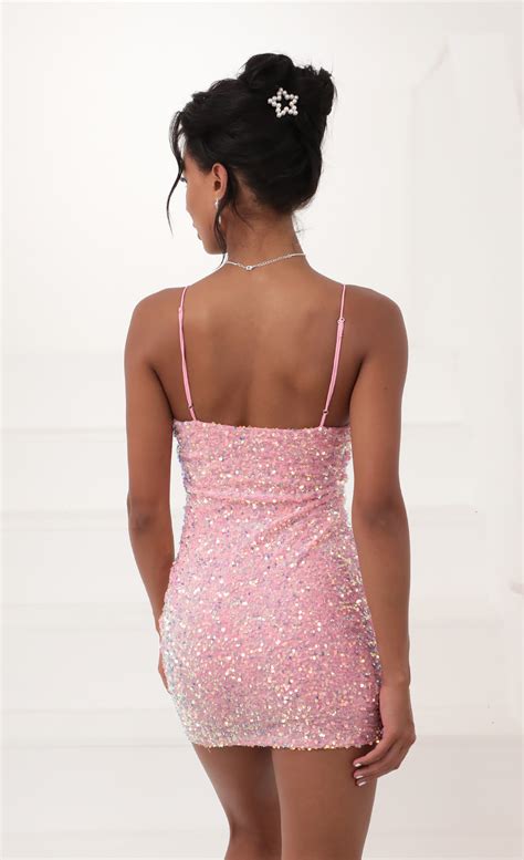 Party Dresses Iridescent Sequin Bodycon Dress In Pink