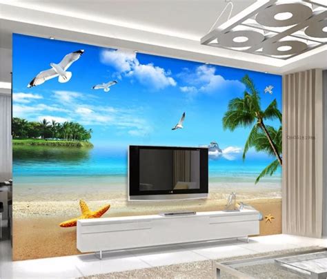 3d Room Wallpaper Custom Photo Mural Beach Yacht Seagull Scenery