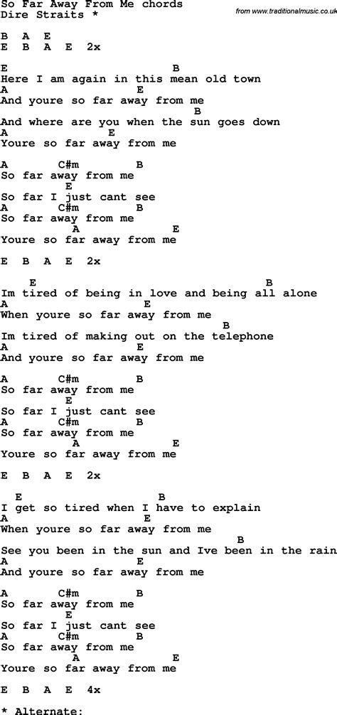 Place and time always on my mind. Song lyrics with guitar chords for So Far Away From Me