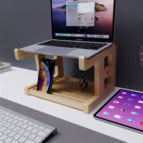 Laptop Stand With Phone Holder Real Wood Desk Organizer Etsy