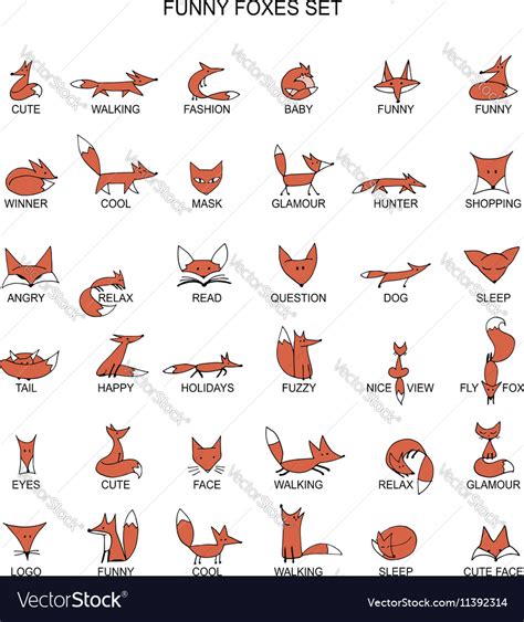 Fox Icons Collection For Your Design Royalty Free Vector