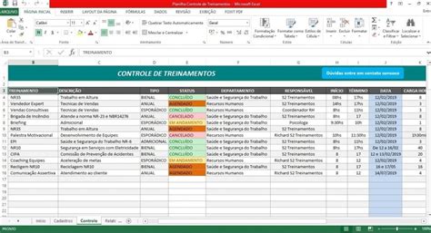 Planilha De Controle De Treinamentos S Treinamentos