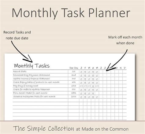 Printable Monthly Task Planner Insert Undated 12 Mth To Do Etsy Uk