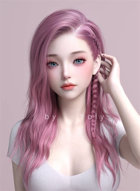 Fantasy Girl Cg 3d Pink Hair Braids Blue Eyes Women Wallpaper