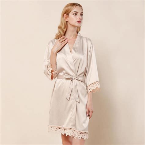 Matte Satin Robe With Lace Trim Dressing Gown Bridesmaids Bath Robe