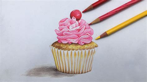 Cup Cake Drawing In Color Pencil Realistic Cake Drawing Still Life