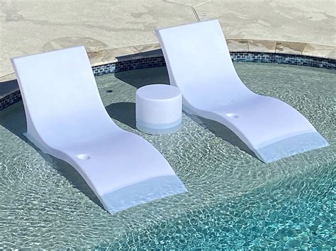 Buy Luxury Lounger In Water Pool Chaise Lounge For Ledge 2 Chairs With Cylinder Table White