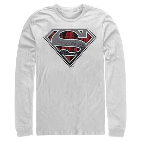 Superman Mens Superman Logo Grunge Long Sleeve Shirt White Small