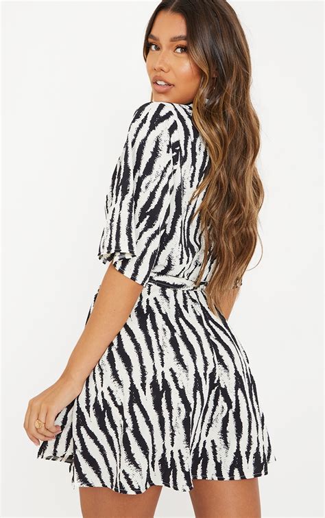 Black Zebra Print Tea Dress Dresses Prettylittlething Aus