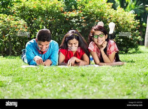 Teenagers Friends Walking Park Front Hi Res Stock Photography And