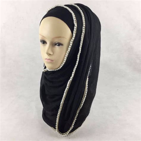 Nice Chain Edges Long Plain Women Scarves Pearl Cotton Hijab Scarf Solid Color Wraps Oversized