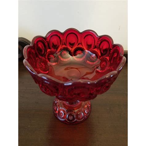 Vintage Smith Glass Pressed Ruby Moon And Stars Compote With Lid Glass Decorative Bowls Vintage