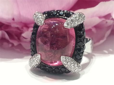 Rubellite Black Sapphires And Diamond Ring In White Gold By Rodney