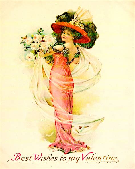 Vintage Victorian Valentine Woman Best Wishes To My Etsy