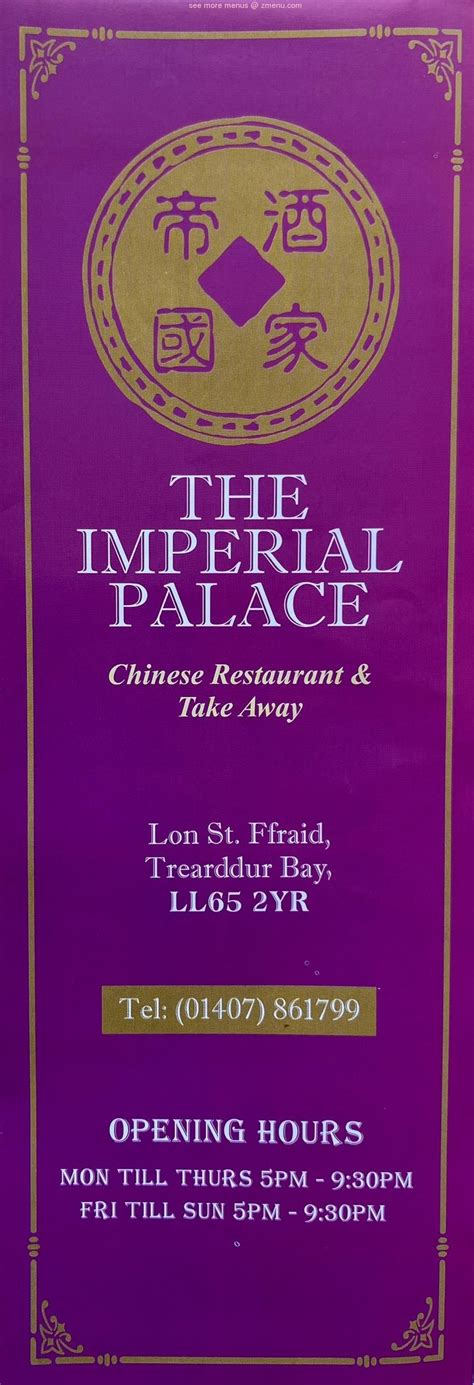 Menu At The Imperial Palace Restaurant Holyhead