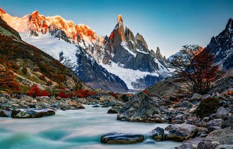 Обои горы озеро камни Argentina Аргентина Анды Patagonia