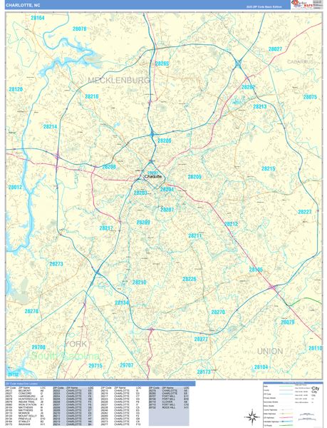 Charlotte North Carolina 5 Digit Zip Code Maps Basic