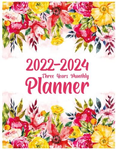 2022 2024 Three Years Monthly Planner Pretty Pink Flowers Monthly