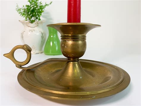 Vintage Single Brass Candlestick Holder W Pineapple Handle Retro Short Brass Candle Holder